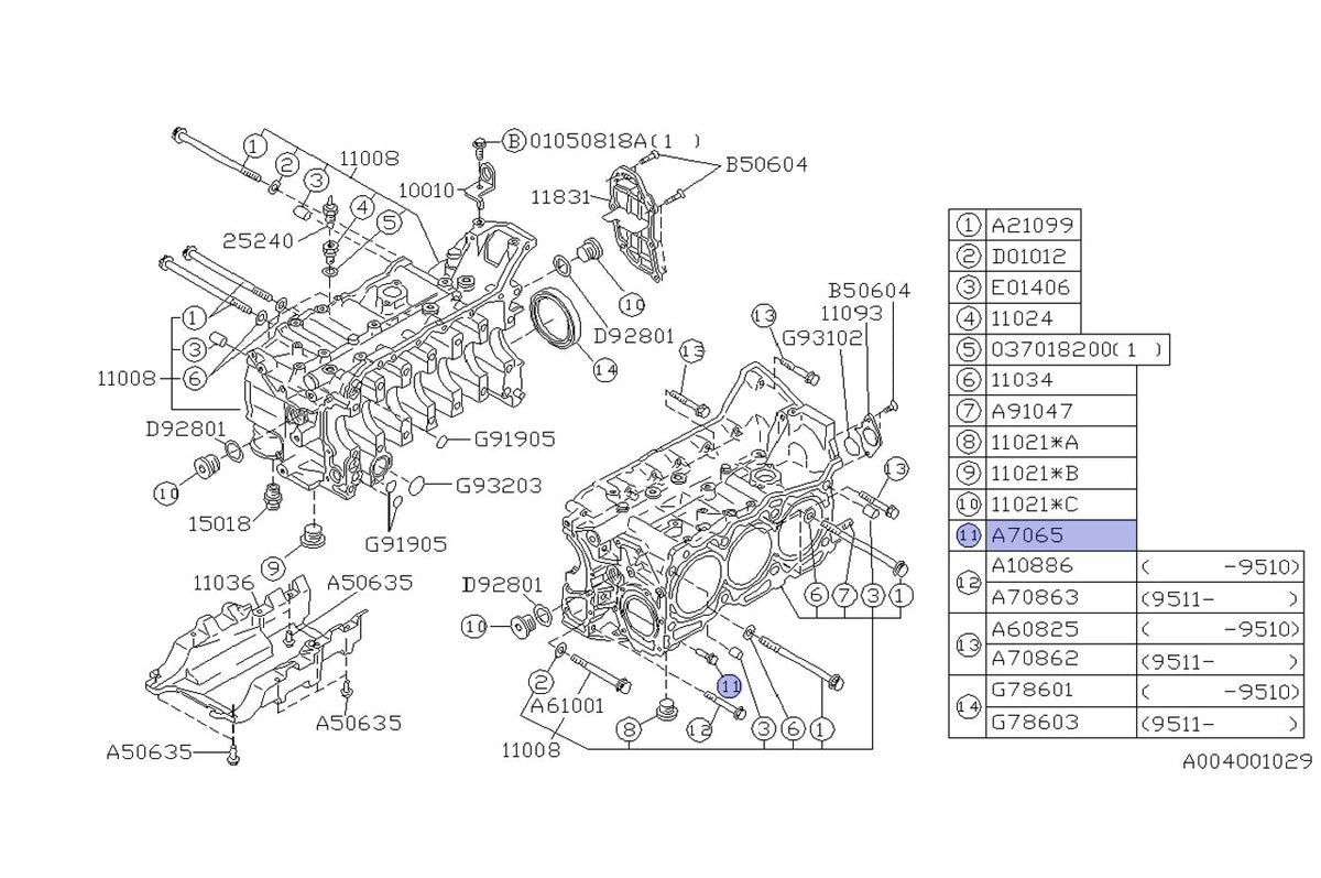 Subaru OEM Engine Case Bolt for EJ WRX/STi (800706500)