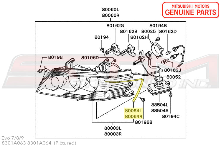 8301A063 8301A064 Mitsubishi Headlight Seals - Evo 7/8/9