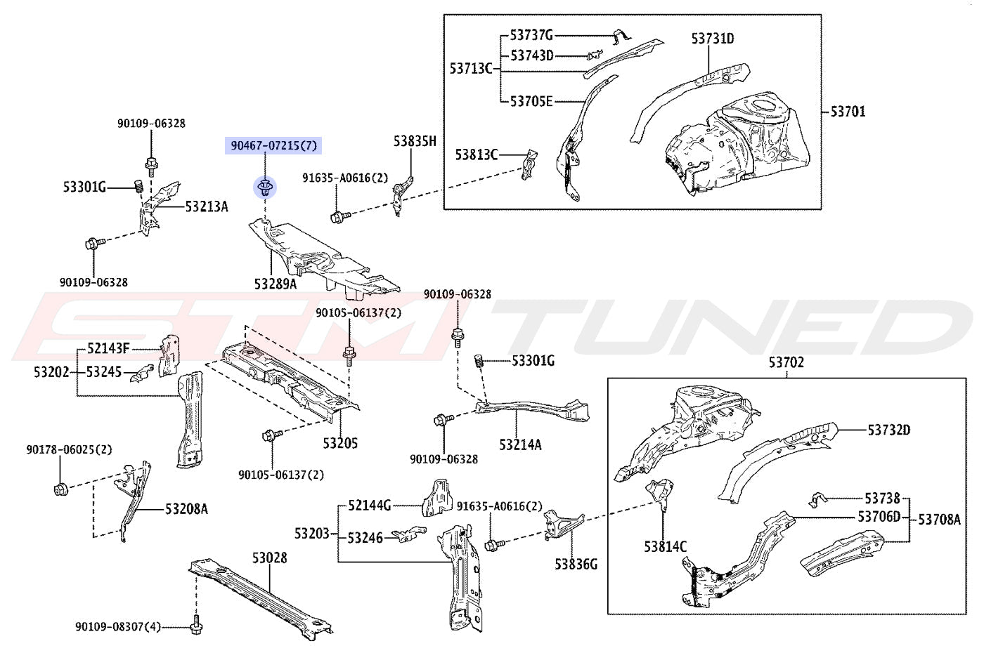 Toyota OEM Radiator Shroud Clips for 2023+ Corolla GR (9046707215)