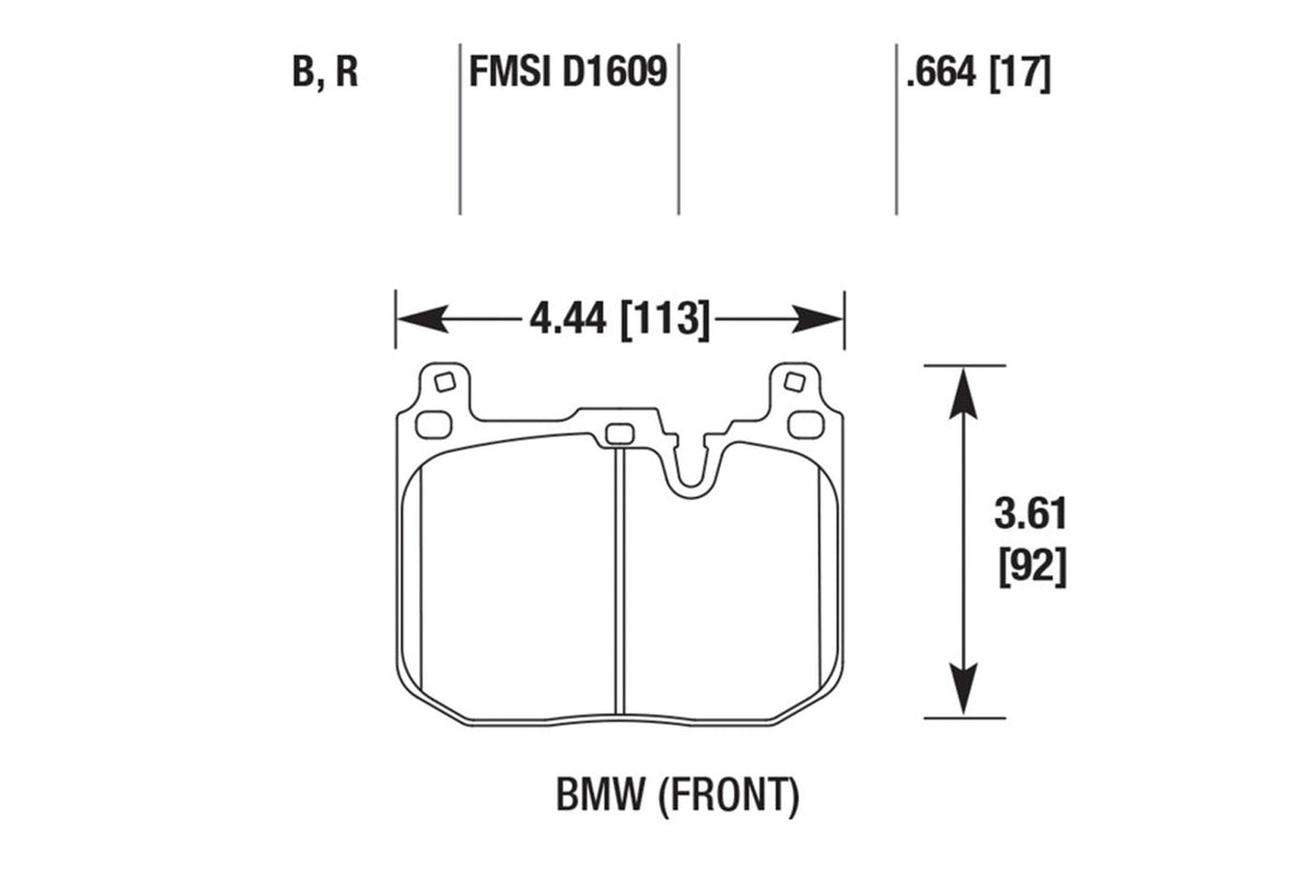 Hawk Street Front Brake Pads (HB765B.664) for F87/ F80/ F82/ F83 M2/ M3/ M4 Measurements