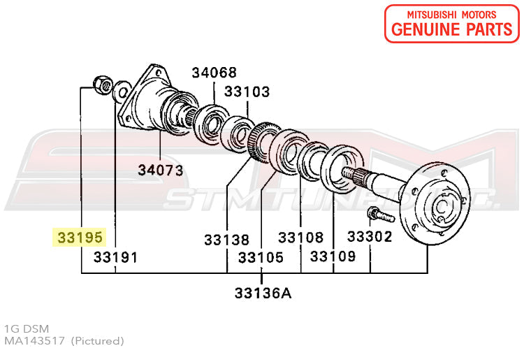 MA143517 Mitsubishi Rear Diff/Driveshaft/1G Axle Nut - Evo 4-9/X/DSM/3S