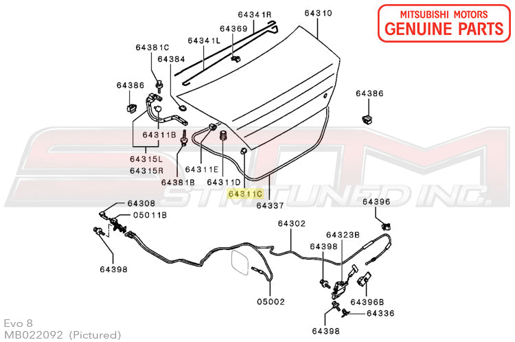 MB022092 Mitsubishi Trunk Lid Bump Stop Damper - Evo 4-9