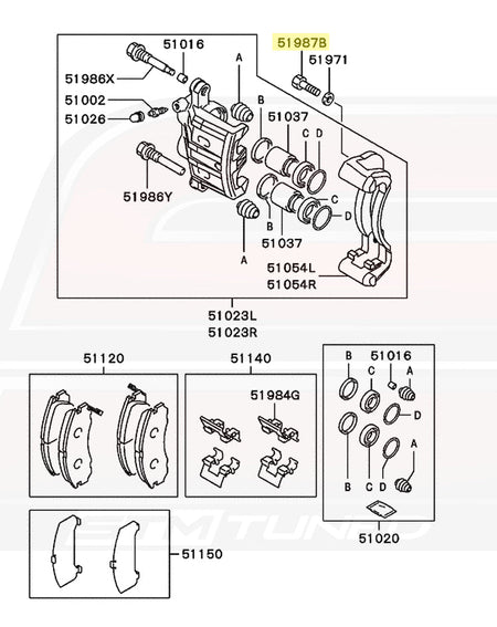 Mitsubishi OEM Front Caliper Mounting Bolt for Evo 1/2/3 (MB151403)
