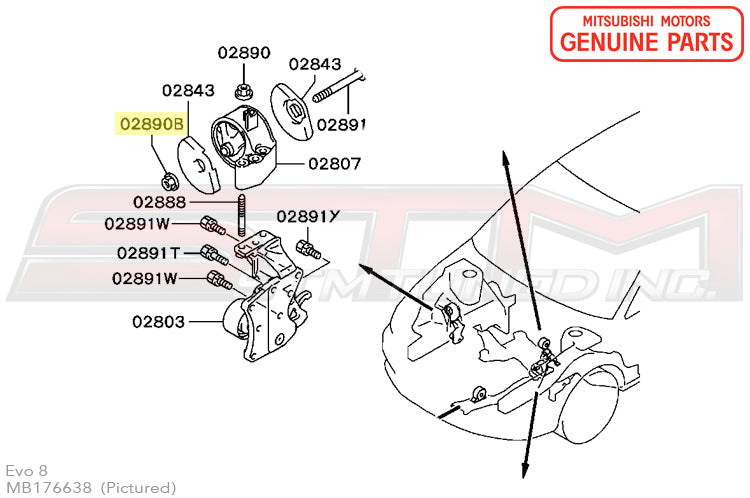 MB176638 Mitsubishi Engine Mount RH Nut - Evo 4-9