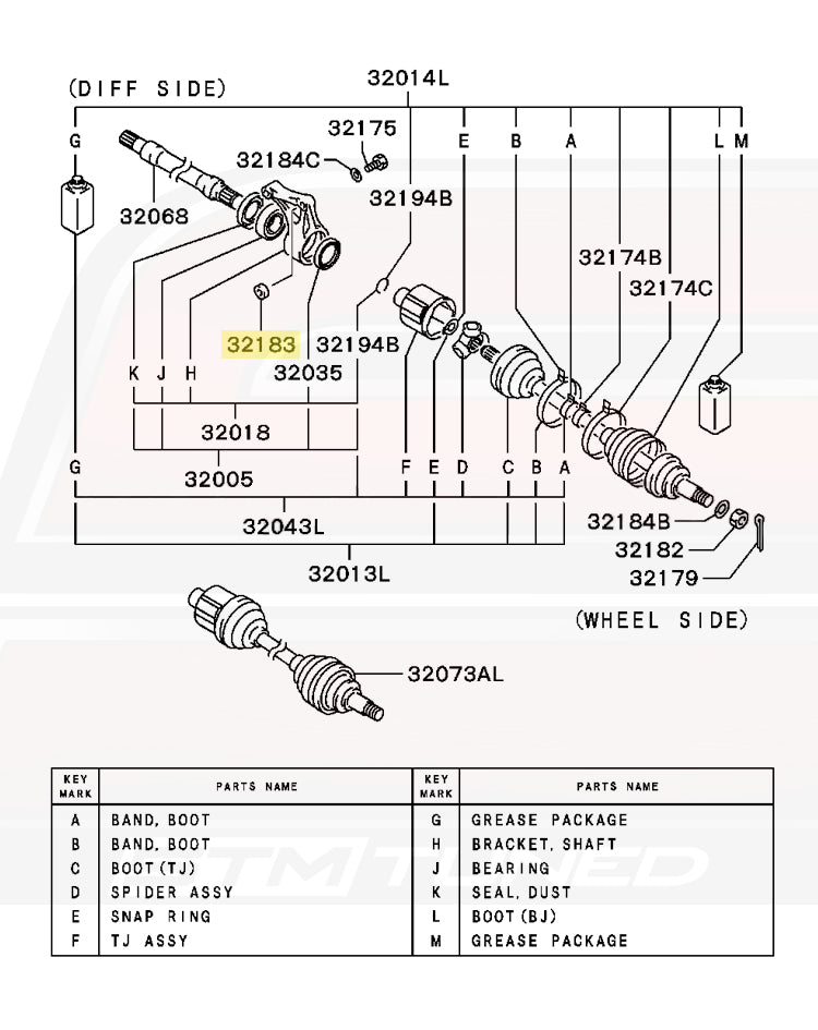 1999 Eclipse GSX Front Left Axle