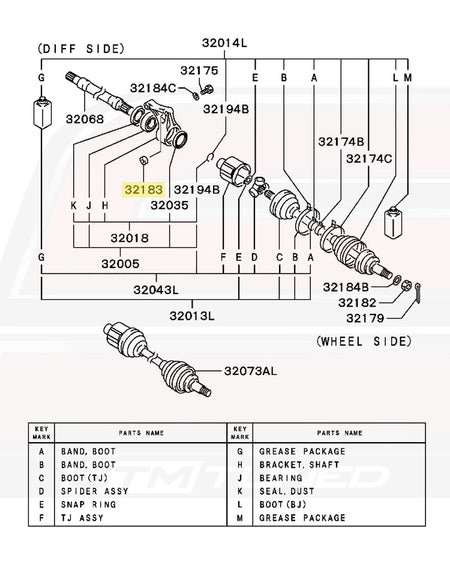 1999 Eclipse GSX Front Left Axle