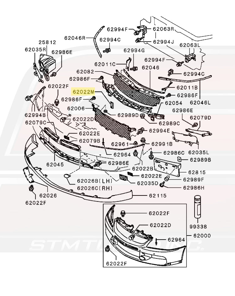 Mitsubishi OEM Front Bumper Mesh Retaining Clip for Evo 9 Image © STM Tuned Inc.  Part Number MB325298