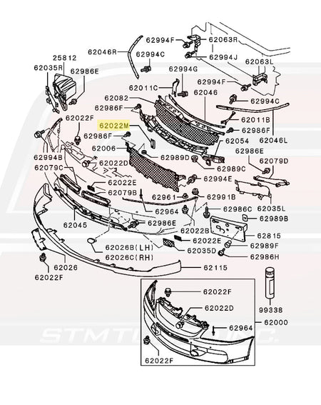 Mitsubishi OEM Front Bumper Mesh Retaining Clip for Evo 9 Image © STM Tuned Inc.  Part Number MB325298