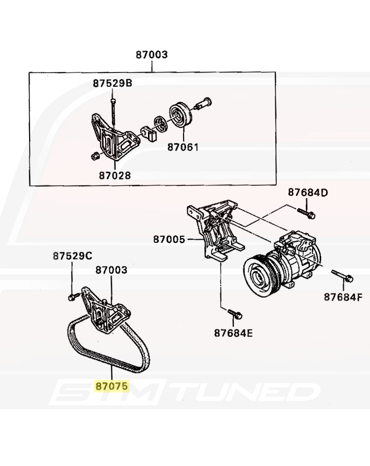 Mitsubishi OEM A/C Belt Diagram for 1G DSM (MD326780)