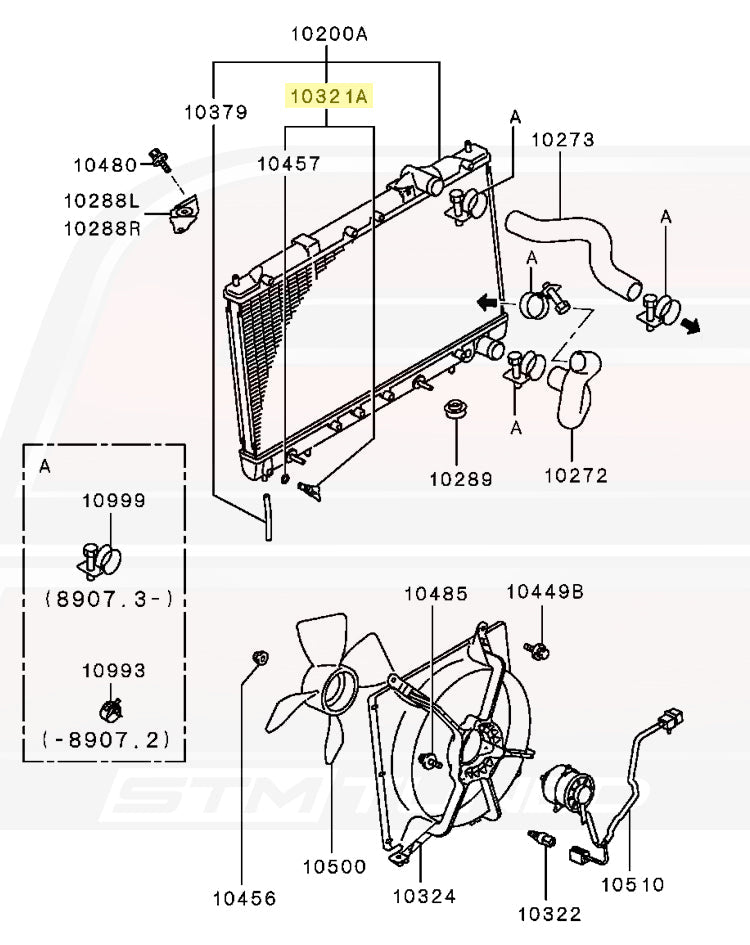 Mitsubishi OEM Radiator Drain Plug Diagram for 1G DSM