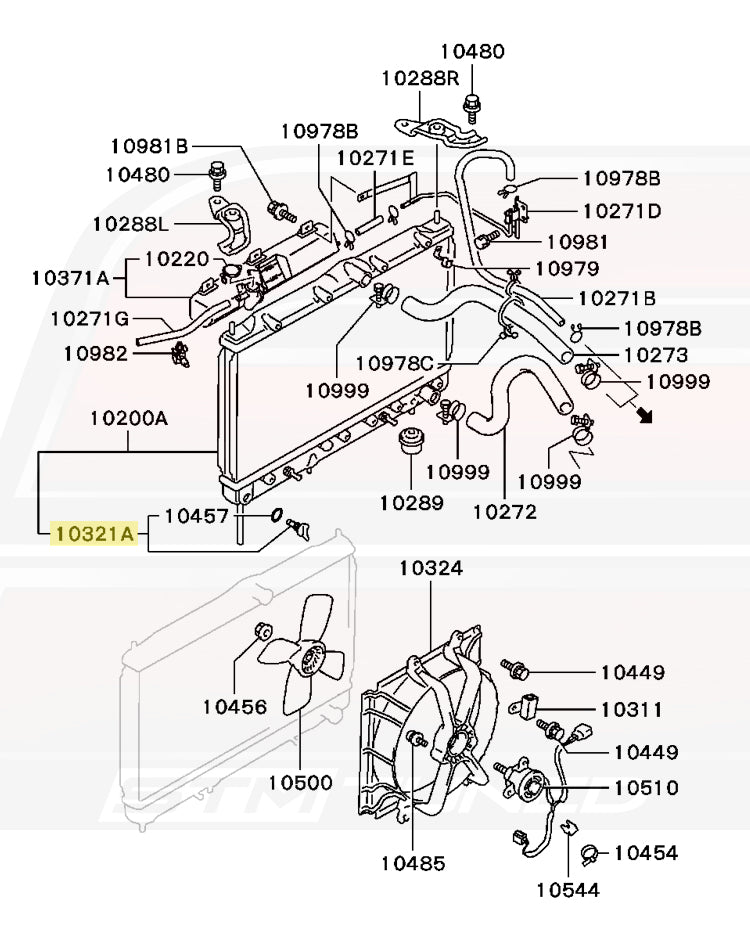Mitsubishi OEM Radiator Drain Plug Diagram for 3000GT