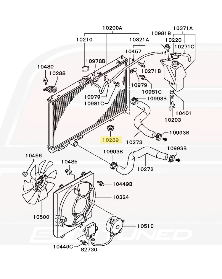 MB605173 Radiator Bushing Diagram for CT9A Evo 7/8/9