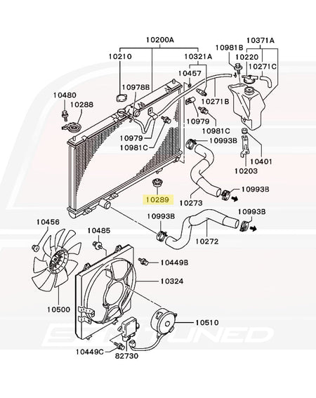 MB605173 Radiator Bushing Diagram for CT9A Evo 7/8/9