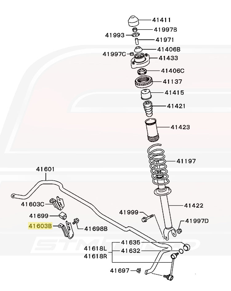 Mitsubishi OEM Rear Sway Bar Bracket Diagram Evo 4/5/6 (MB856471)