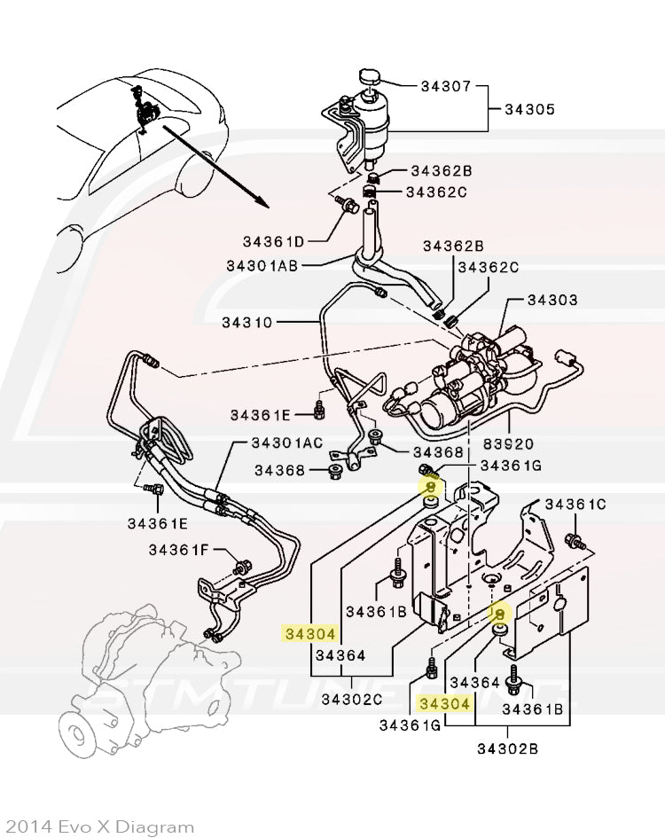 MB870574 Evo X AYC Bracket Spacer Diagram