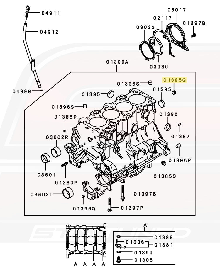 MD040338 Oil Galley Plug Diagram for 6-Bolt 4G63 DSM