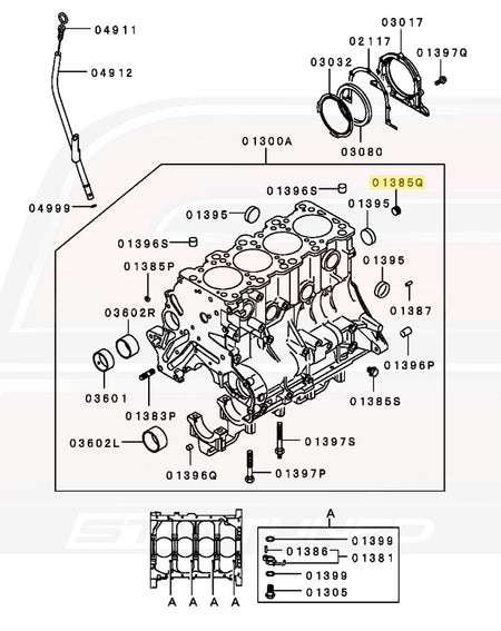 MD040338 Oil Galley Plug Diagram for 6-Bolt 4G63 DSM