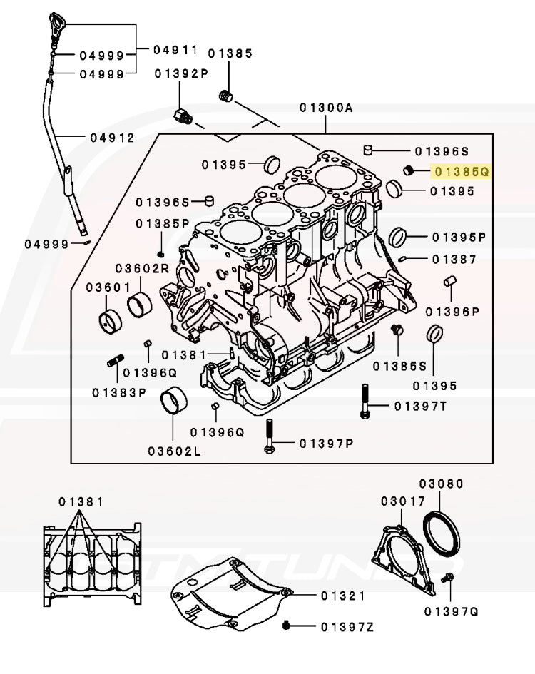 MD040338 Oil Galley Plug Diagram for 7-Bolt 4G63 DSM