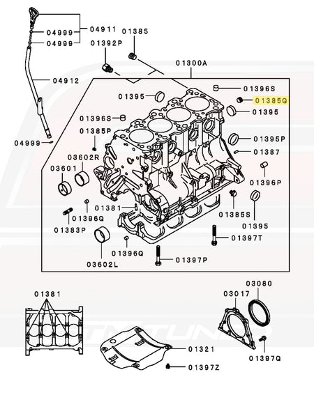 MD040338 Oil Galley Plug Diagram for 7-Bolt 4G63 DSM