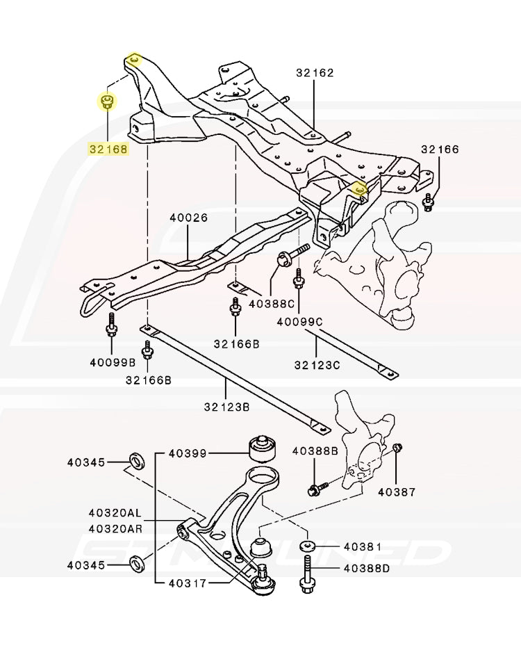 Evo 7/8/9 Crossmember M14 Nut Diagram (MD090875)