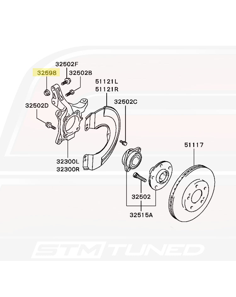 Evo 7/8/9 Front Knuckle M14 Nut Diagram (MD090875)