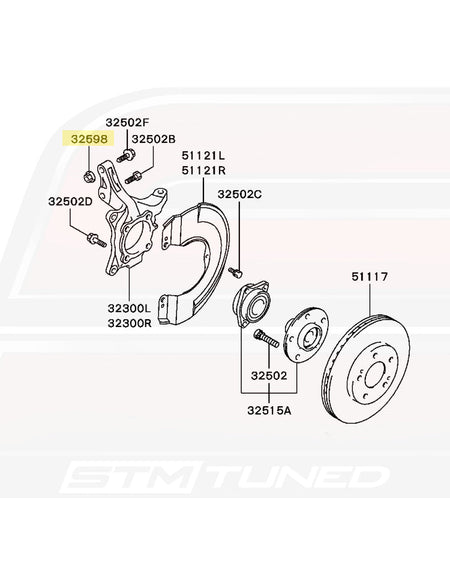 Evo 7/8/9 Front Knuckle M14 Nut Diagram (MD090875)