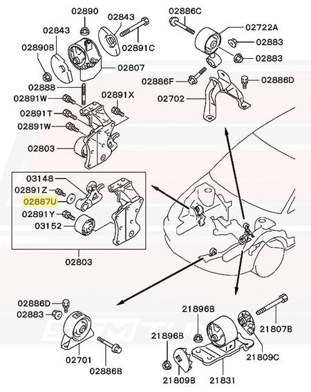 Mitsubishi OEM Timing Tensioner Arm Washer Diagram for Evo 7/8/9 (MD129421)