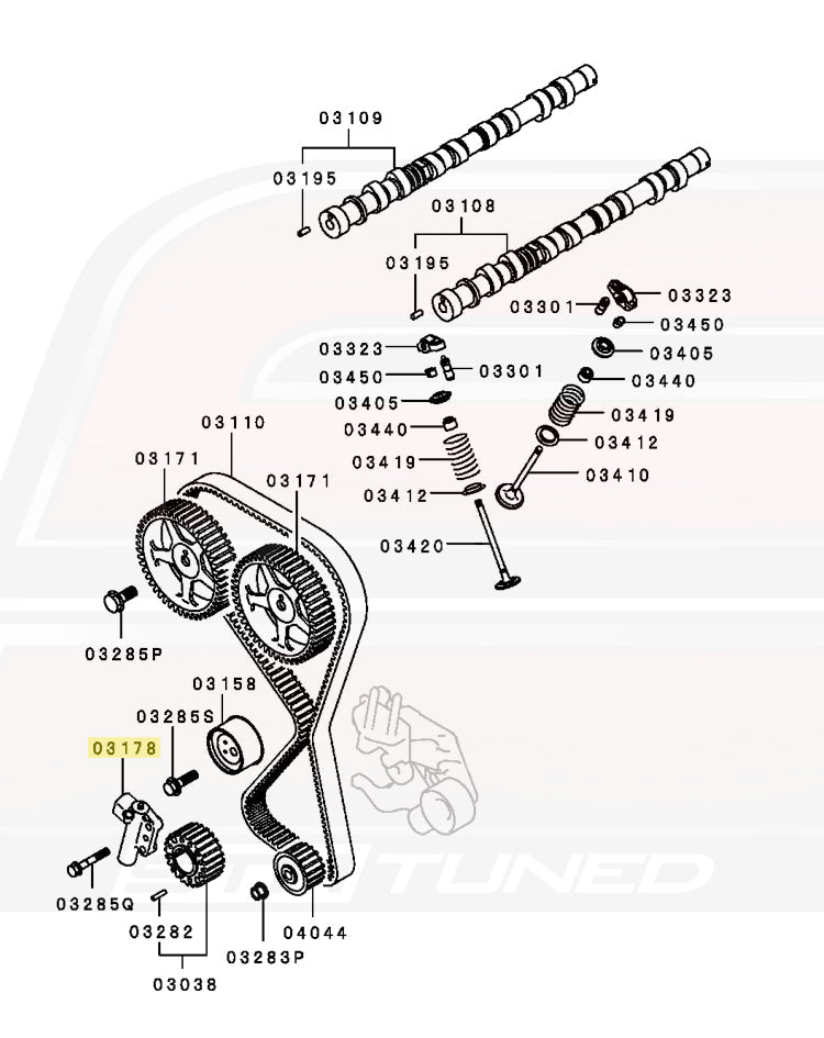 MD164533 OEM 1G DSM 6-Bolt Timing Belt Tensioner Diagram 03178