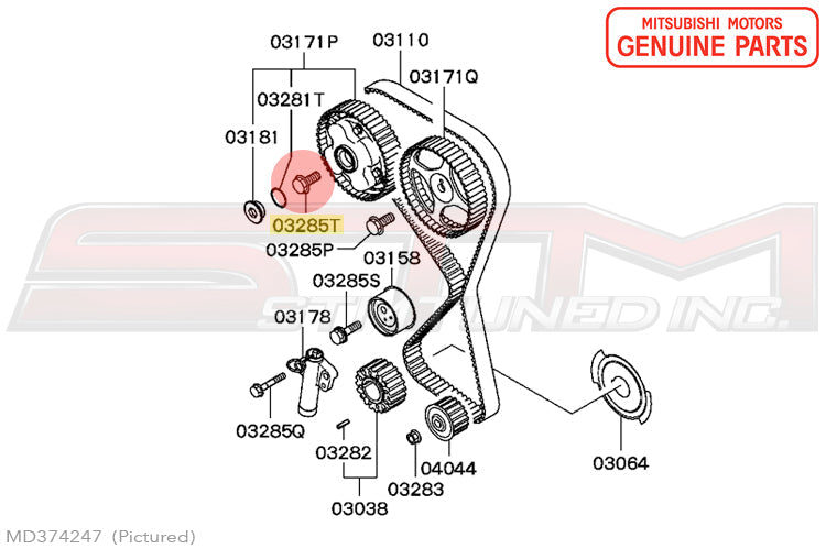 MD374247 Mitsubishi Cam Gear Bolt with Hole MIVEC Intake - Evo 9