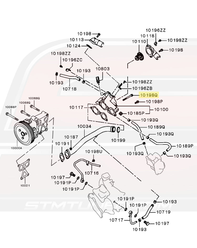 Mitsubishi OEM Thermostat Housing Diagram for Evo X (MF140243)