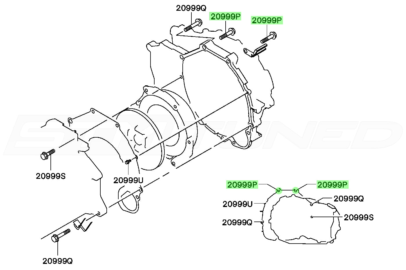 Mitsubishi OEM Transmission to Engine Bolt for Evo 4-9 (MF140268) 20999P Diagram