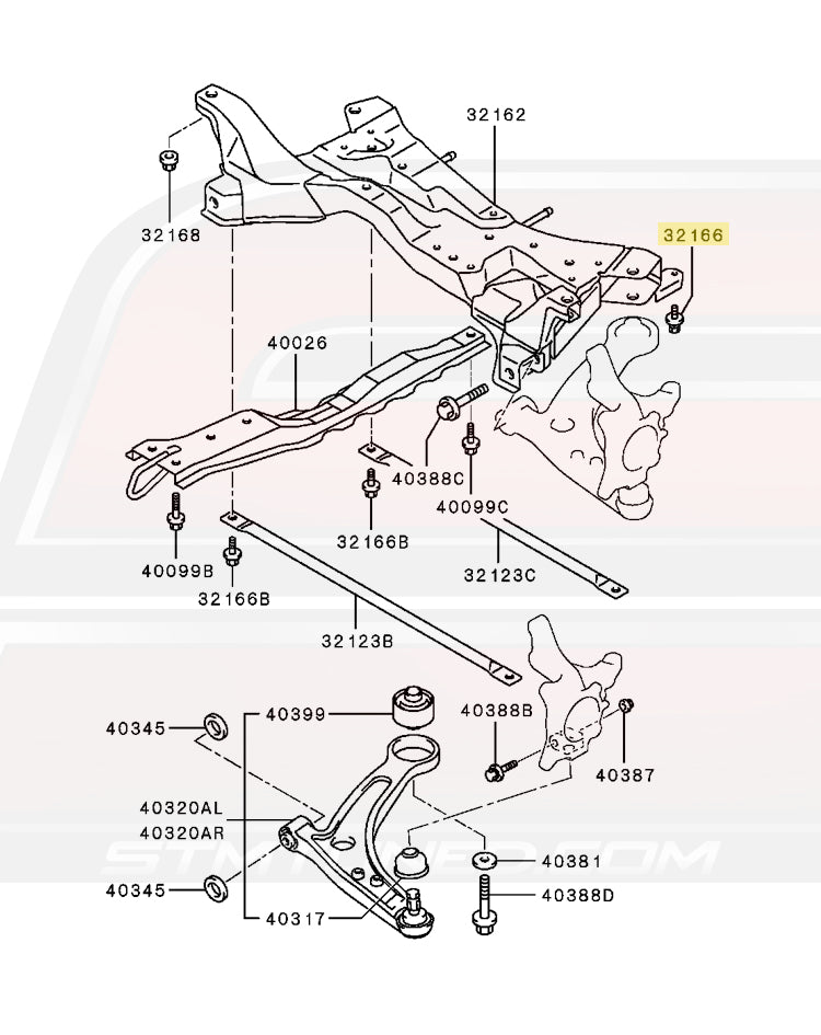 OEM Evo 7 8 9 CT9A Front Crossmember Diagram