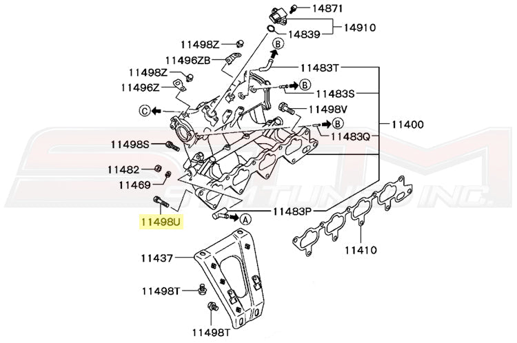 itsubishi OEM Intake Manifold Bolt for Evo 4 5 6 7 8 9 Part number MF241258 Image © STM Tuned Inc.