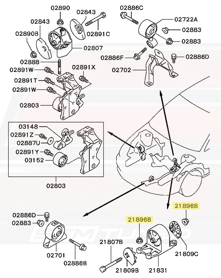 MF434106 6-Speed Evo 9 Engine Mount Diagram