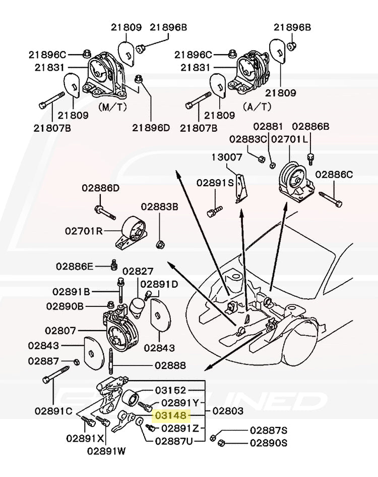 Mitsubishi OEM Timing Belt Tensioner Arm Diagram for 2G DSM (MN119896)