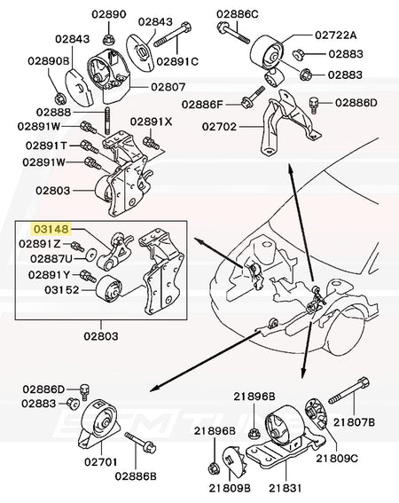 Mitsubishi OEM Timing Belt Tensioner Arm Diagram for Evo 8/9 (MN119896)