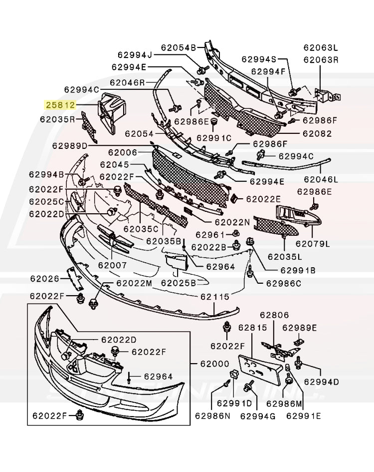 Mitsubishi OEM Front Bumper Diagram for Evo 8