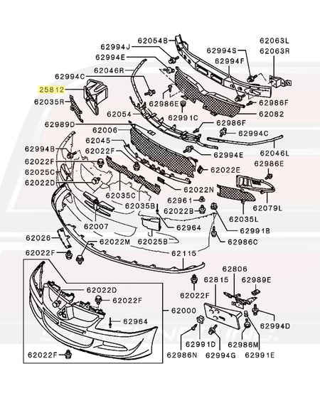 Mitsubishi OEM Front Bumper Diagram for Evo 8