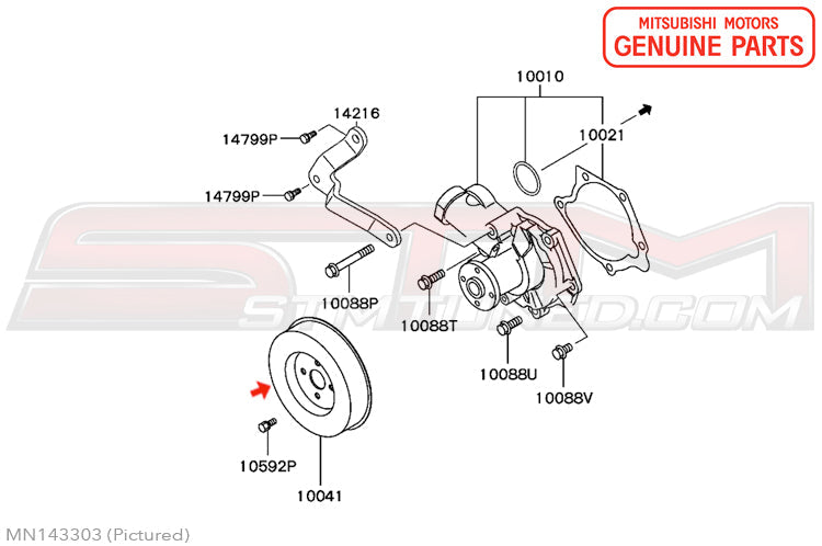 MN143303 Mitsubishi Water Pump Pulley - Evo 8/9