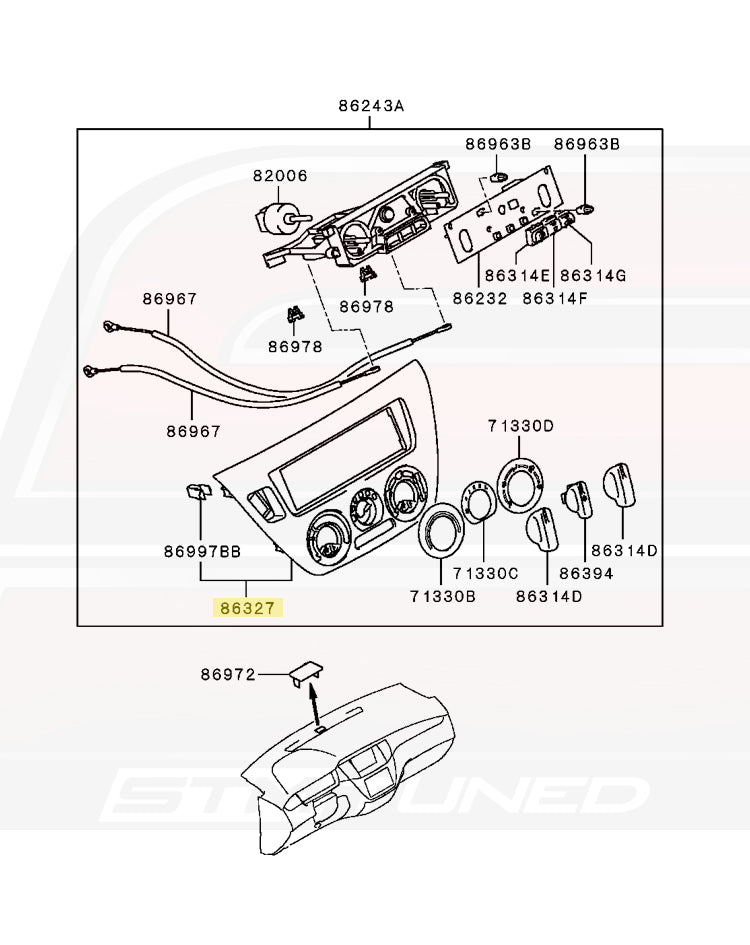 MN151264HA OEM Evo 7/8/9 Radio HVAC Panel Diagram 