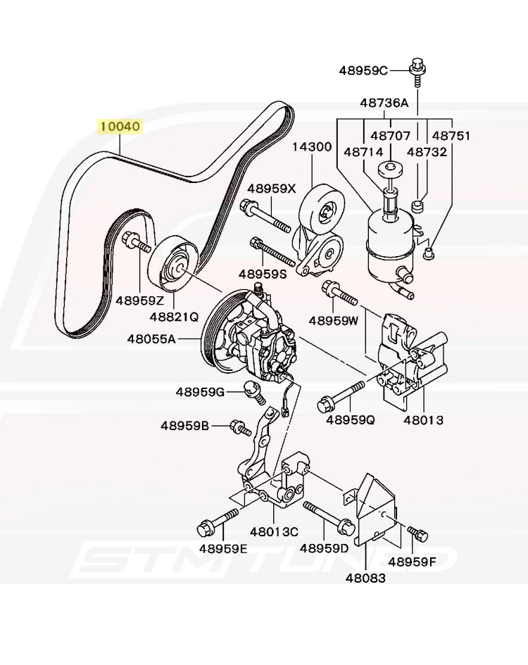 OEM Evo 7/8/9 A/C Belt Diagram 10040