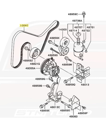 OEM Evo 7/8/9 A/C Belt Diagram 10040