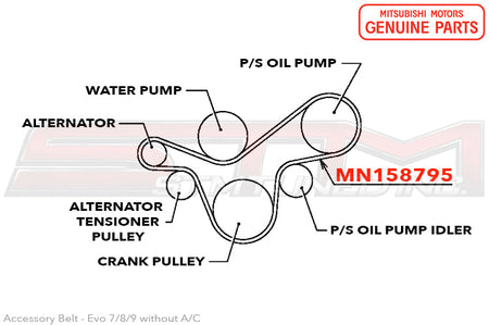 Mitsubishi Accessory/Alternator Belt - Evo 7/8/9 without A/C