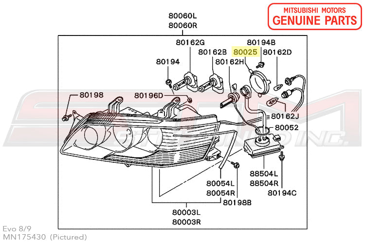MN175430 Mitsubishi Headlight HID Cover - Evo 8-9