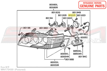 MN175430 Mitsubishi Headlight HID Cover - Evo 8-9