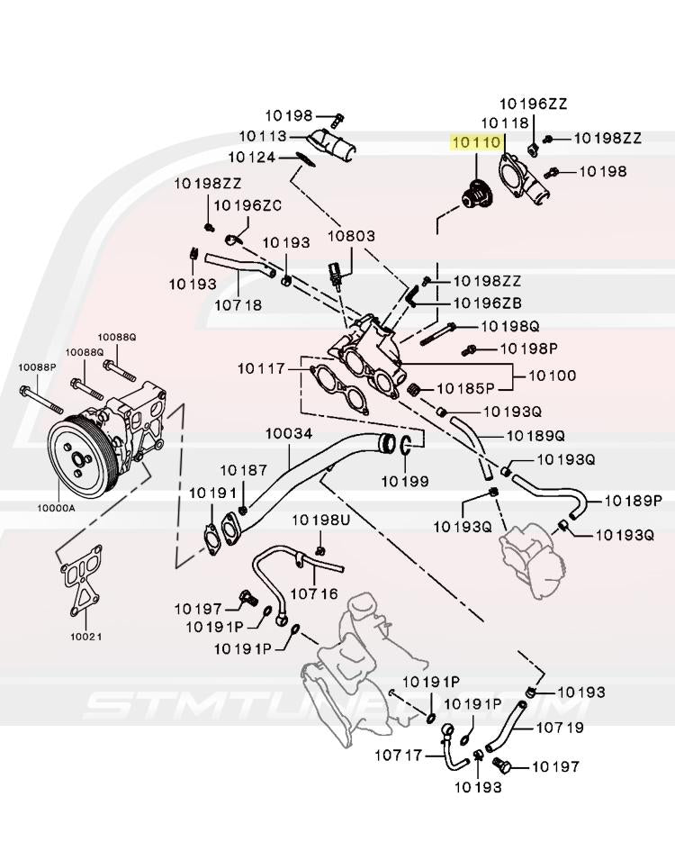 Mitsubishi OEM Thermostat Diagram for Evo X (1305A802)