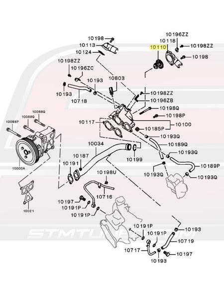 Mitsubishi OEM Thermostat Diagram for Evo X (1305A802)