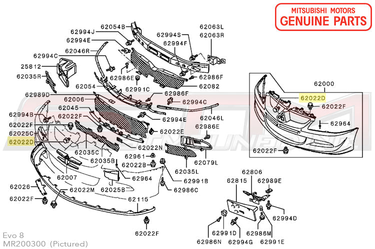 Mitsubishi Front Bumper Clips (MR200300) - Evo 7/8/9/X