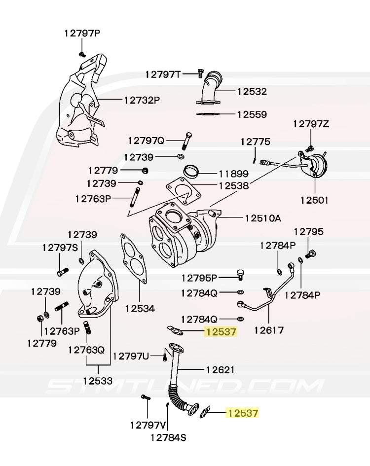 1G DSM Turbo Oil Return Line Gasket Diagram