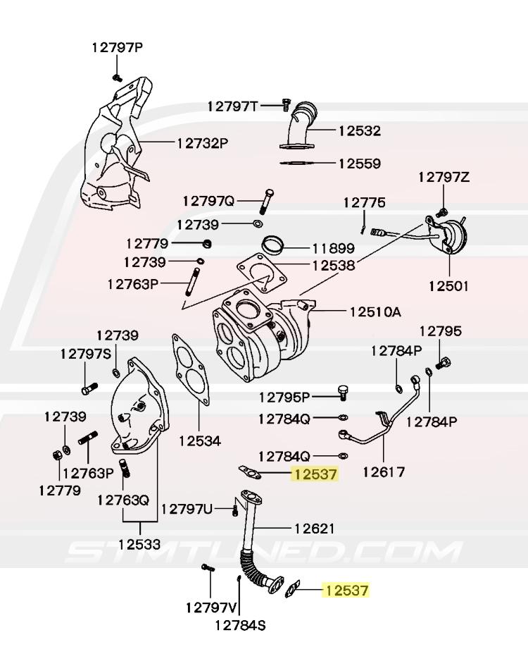 1G DSM Turbo Oil Return Line Gasket Diagram